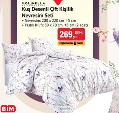 MOLİNELLA KUŞ DESENLİ ÇİFT KİŞİLİK NEVRESİM SETİ